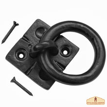 Load image into Gallery viewer, Small Ring Door Knocker - TRUE SOLID FORGED IRON - Blackened Hammered finish - Set of 2 Pcs