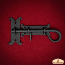 Load image into Gallery viewer, Rustic Hand Forged Door Bolt Lock with Sliding Pin: Ideal for Victorian, Colonial, Retro, Steampunk, Gothic, Baroque, and Medieval Bathroom / Kitchen Settings, 22 cm