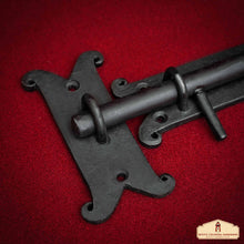 Load image into Gallery viewer, Rustic Hand Forged Door Bolt Lock with Sliding Pin: Ideal for Victorian, Colonial, Retro, Steampunk, Gothic, Baroque, and Medieval Bathroom / Kitchen Settings, 22 cm