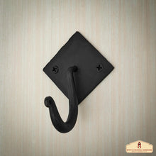 Load image into Gallery viewer, Rustic Hand Forged Iron Wall Hook with Two Hangers: Ideal for Victorian, Colonial, Retro, Steampunk, Gothic, and Baroque Settings 9.1 cm