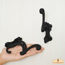 Load image into Gallery viewer, Rustic Cast Iron Wall Hooks Set of 2: Ideal for Victorian, Colonial, Retro, Steampunk, Gothic, and Baroque Settings (12x3.8) cm