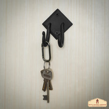 Load image into Gallery viewer, Rustic Hand Forged Iron Wall Hook with Two Hangers: Ideal for Victorian, Colonial, Retro, Steampunk, Gothic, and Baroque Settings 8.8 cm