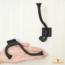 Load image into Gallery viewer, Rustic Cast Iron Wall Hooks Set of 2: Ideal for Victorian, Colonial, Retro, Steampunk, Gothic, and Baroque Settings 13 cm