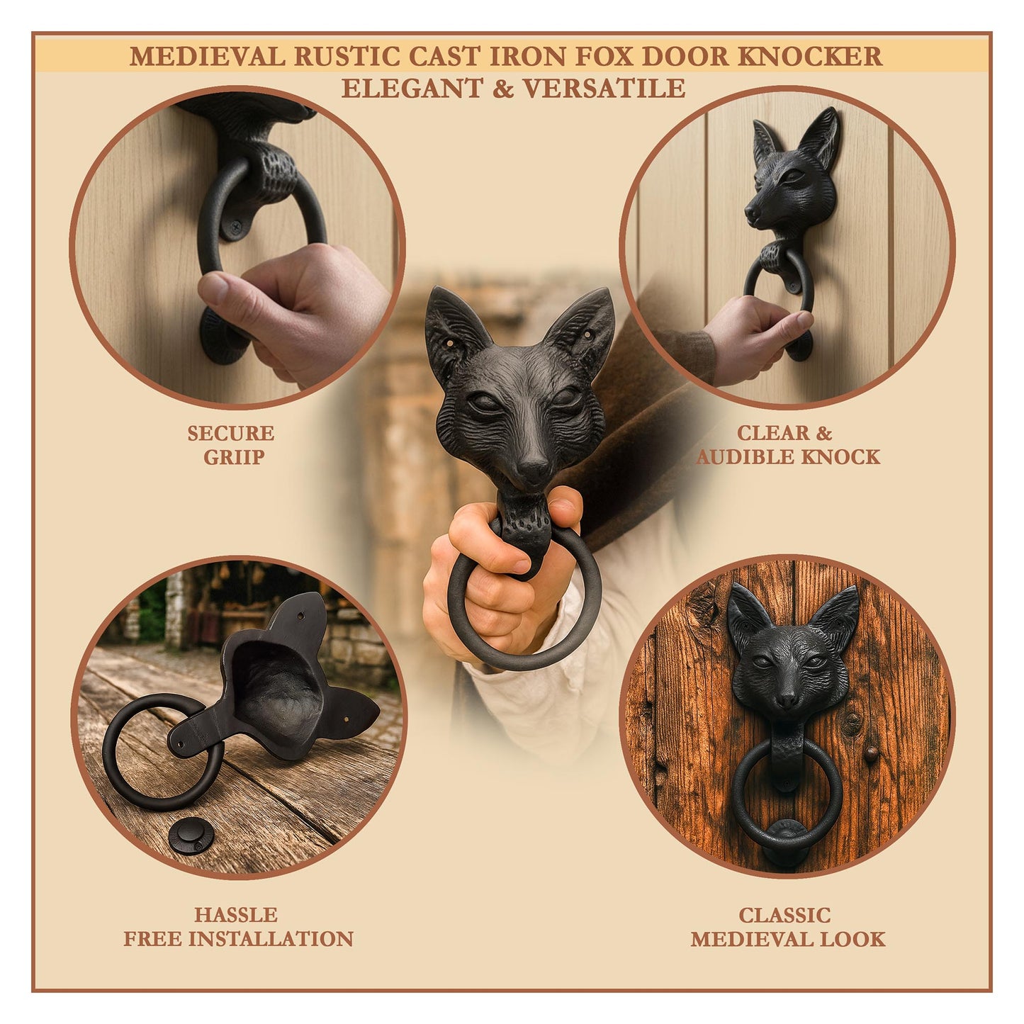 Squirrel Door Knocker : Solid FORGED Iron Victorian, Colonial, Retro, steampunck, Gothic, Baroque Medieval