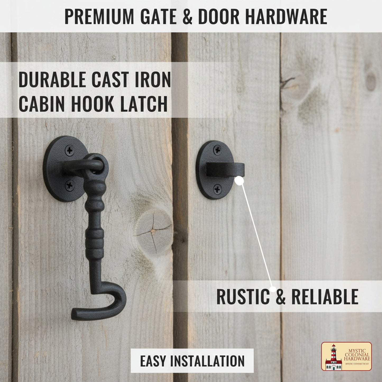 Black Wrought Iron Cabin Hook Eye 5.5" Long Large Decorative Privacy Hook Latches for Cabinet Window Kitchen Sliding Or Barn Doors : Pack of 2