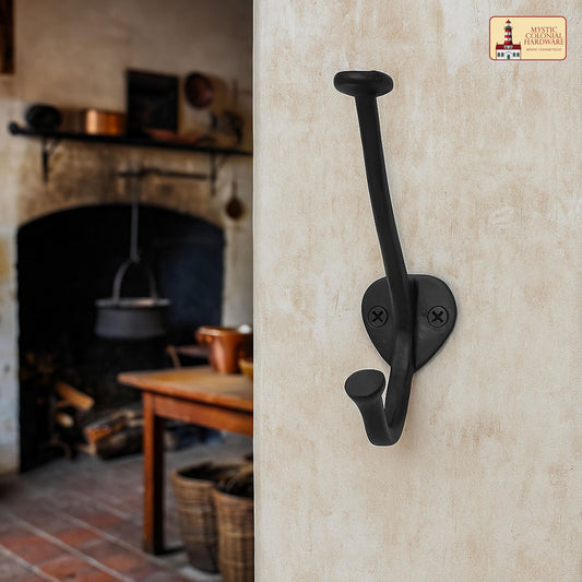 Rustic Cast Iron Wall Hooks Set of 2: Ideal for Victorian, Colonial, Retro, Steampunk, Gothic, and Baroque Settings (13.4x3.8) cm