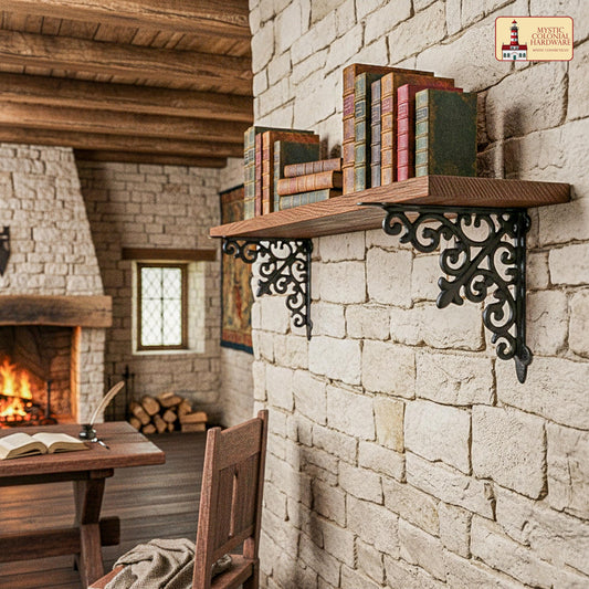 8" X 8", 2 Pack Shelf Brackets - Set of 2 Pcs Solid Forged Iron Victorian, Colonial, Retro, Steampunck, Gothic, Baroque Medieval