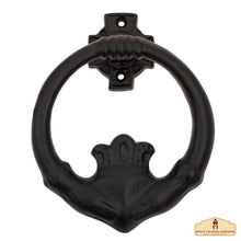 Load image into Gallery viewer, Claddagh Door Knocker Solid Forged Iron Victorian, Colonial, Retro, Steampunk, Gothic, Baroque Medieval