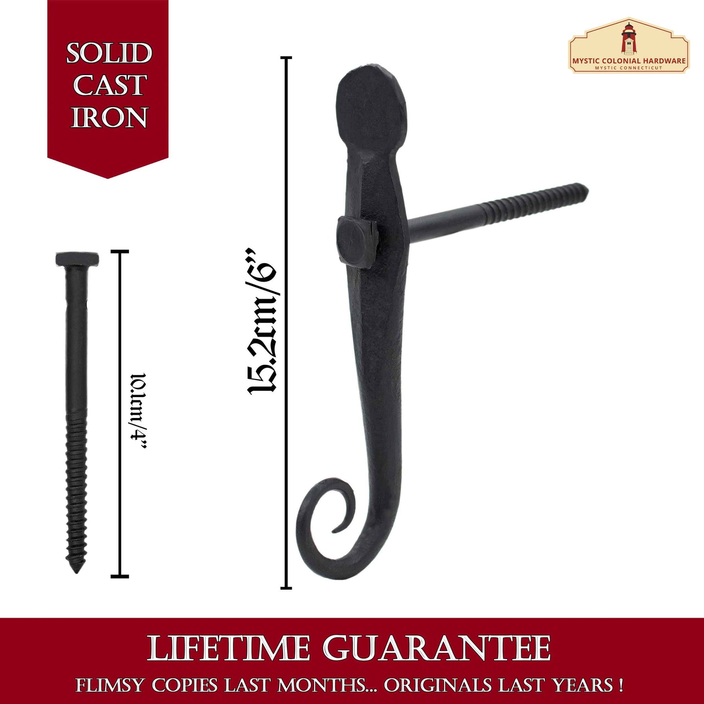 Black Shutter Dog Rat Tail Hand Forged Iron Oil Blackened Finish in Pair