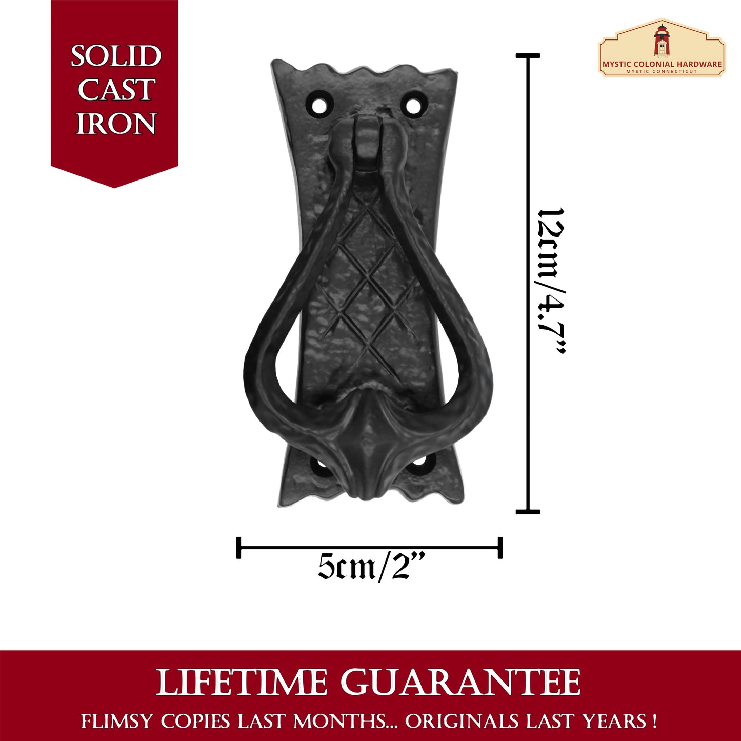 Bedroom Door Knocker Antique Black Ironmongery - True Solid Forged Iron - 4.7 inches