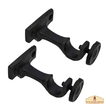 Heavy Duty Curtain Rod Brackets, Black Horizontal Wall Mounting Curtain Brackets for Blinds Windows, Adjustable Drapery Rod Holders, Extendable Window Hardware Brackets for 1” Rod in Pair