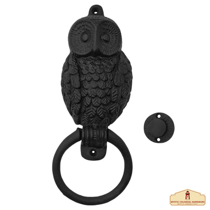 Rustic Cast Iron Owl Door Knocker: Ideal for Victorian, Colonial, Retro, Steampunk, Gothic, and Baroque  Settings, (24.3x9) cm