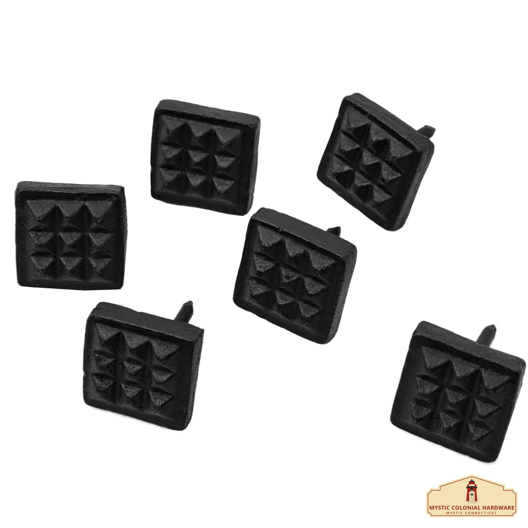 Square Waffle Clavo Nail - Pack of 6 SOLID FORGED IRON Victorian, Colonial, Retro, Steampunck, Gothic, Baroque Medieval