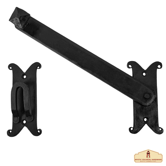 Length: 10 3/4" Iron Gate Latch Black Flip Latches, Heavy Duty Forged Iron Drop Latch, for Old Farm Barn Shed Cabinet Shutter Antique Privacy Door Hardware Replacement