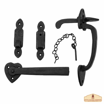 Rustic Hand Forged Iron Door Lock Latch and Handle: Ideal for Victorian, Colonial, Retro, Steampunk, Gothic, Baroque, and Medieval Settings, 19.5 cm