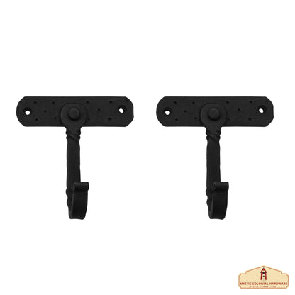 Rustic Hand Forged Iron Wall Hooks Set of 2: Ideal for Victorian, Colonial, Retro, Steampunk, Gothic, and Baroque Settings (11x9.9cm)
