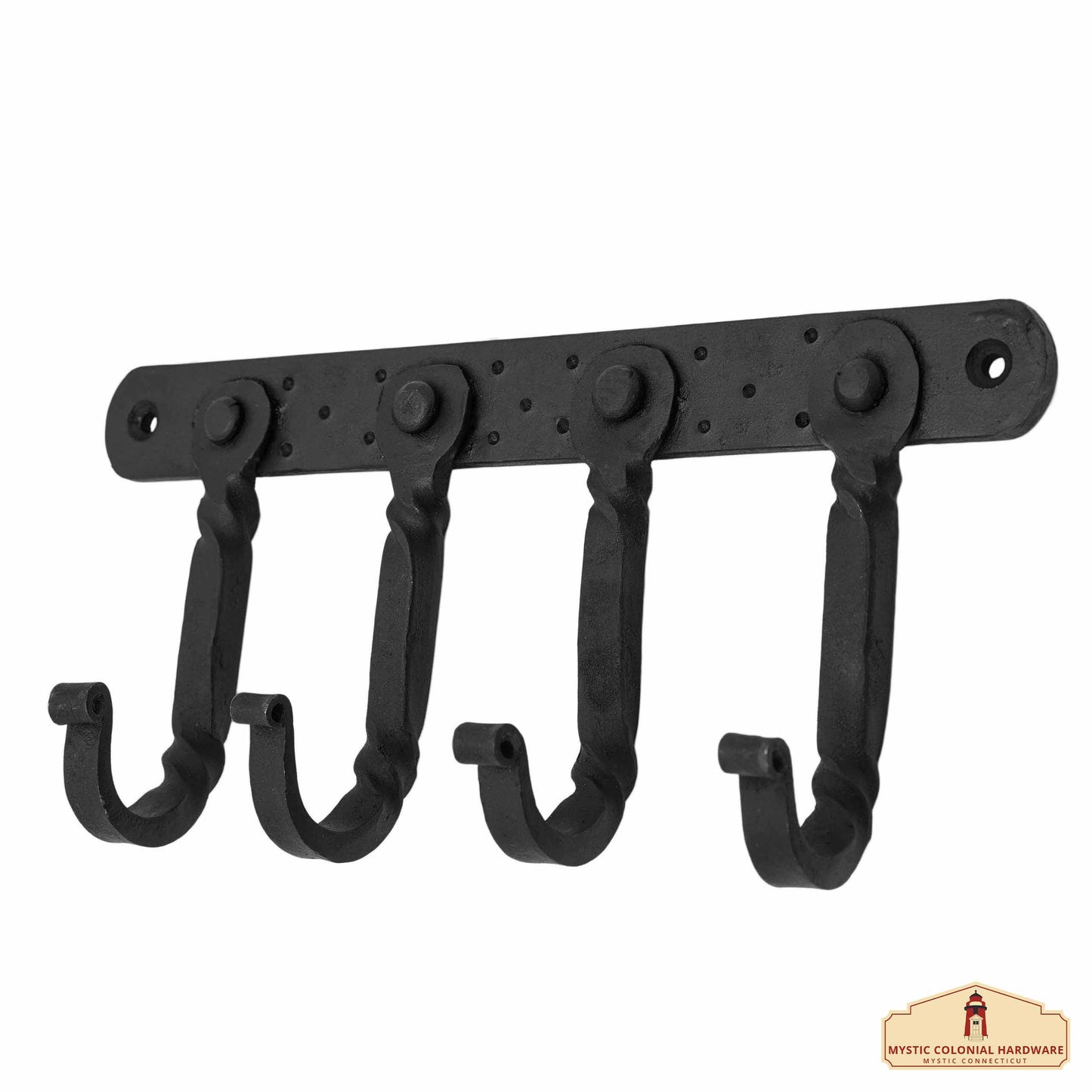 Rustic Hand Forged Iron Wall Hook with Four Hangers: Ideal for Victorian, Colonial, Retro, Steampunk, Gothic, and Baroque Settings (22.8x11cm)
