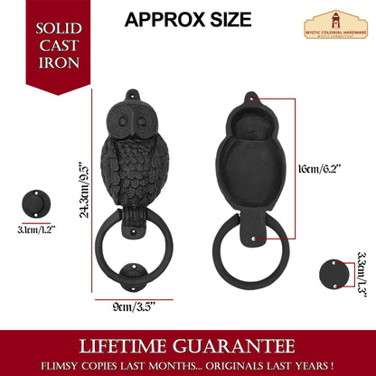 Rustic Cast Iron Owl Door Knocker: Ideal for Victorian, Colonial, Retro, Steampunk, Gothic, and Baroque  Settings, (24.3x9) cm
