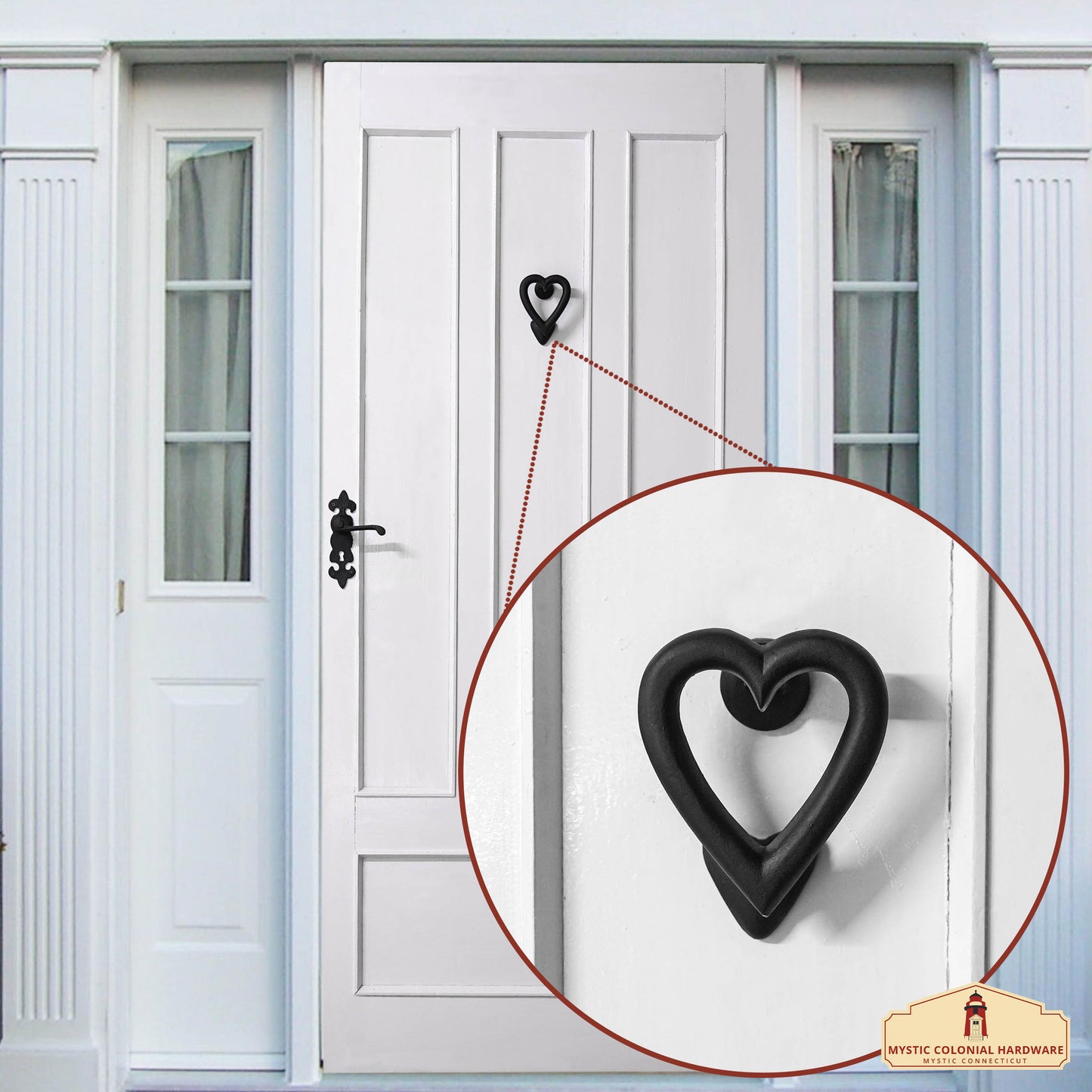 Black Heart Door Knocker for Front Door 4.5 X 4 Inch Solid Forged Iron Victorian Colonial Black