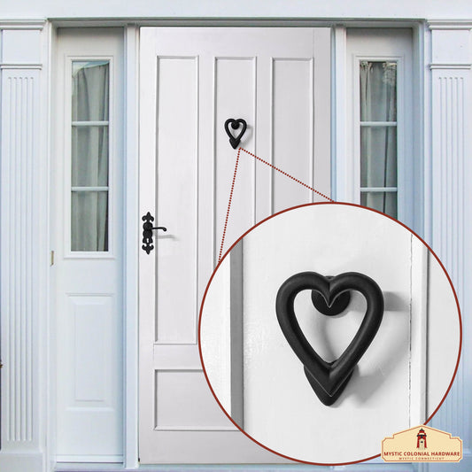 Black Heart Door Knocker for Front Door 4.5 X 4 Inch Solid Forged Iron Victorian Colonial Black