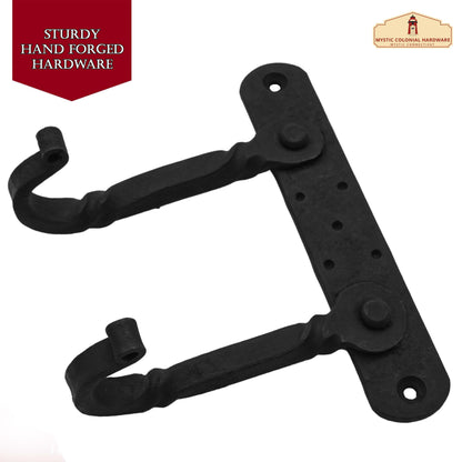 Rustic Hand Forged Wall Hook with Two Hangers: Ideal for Victorian, Colonial, Retro, Steampunk, Gothic, and Baroque Settings (14.9x10.9cm)