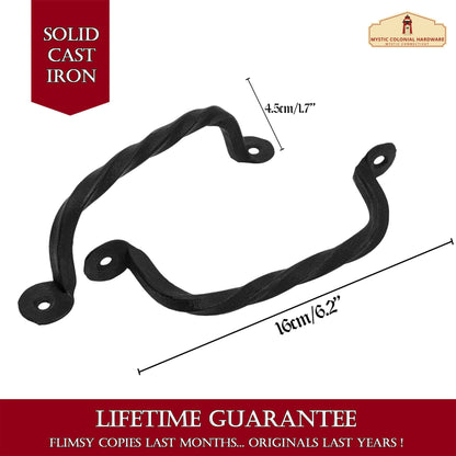 Rustic Twisted Barn Door Handles - 5 7/16 inch- 2-Pack Hand-Forged Handles Hardware - Heavy-Duty Iron Handles - Black Door Pull Handles for Closet, Drawer, Chest, Gate, Shed Door,Window,Garage