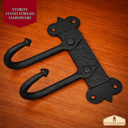Rustic Cast Iron Wall Hook with Two Hangers: Ideal for Victorian, Colonial, Retro, Steampunk, Gothic, and Baroque Settings (16.6x13.5) cm