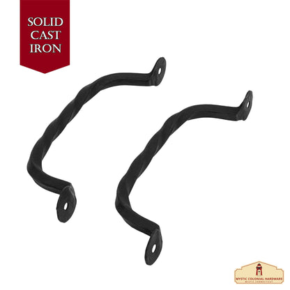 Rustic Twisted Barn Door Handles - 5 7/16 inch- 2-Pack Hand-Forged Handles Hardware - Heavy-Duty Iron Handles - Black Door Pull Handles for Closet, Drawer, Chest, Gate, Shed Door,Window,Garage