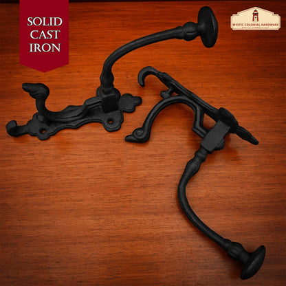 Rustic Cast Iron Wall Hooks Set of 2: Ideal for Victorian, Colonial, Retro, Steampunk, Gothic, and Baroque Settings (19.4x5.3) cm