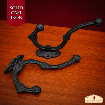 Rustic Cast Iron Wall Hooks Set of 2 : Ideal for Victorian, Colonial, Retro, Steam punk, Gothic, and Baroque Settings (16.5x4) cm