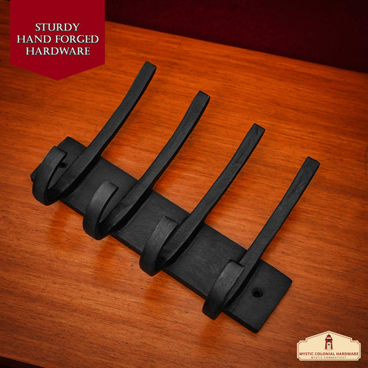 Rustic Hand Forged Iron Wall Hooks Set of 4: Ideal for Victorian, Colonial, Retro, Steampunk, Gothic, and Baroque Settings (21.3x14.5) cm