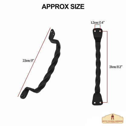 Rustic Twisted Door Handles Set of 2 Hand Forged Iron Door Pulls : Ideal for Gate, Shed Door, Window, Fence, Garage, 23cm