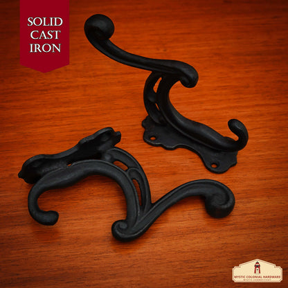 Rustic Cast Iron Wall Hooks Set of 2: Ideal for Victorian, Colonial, Retro, Steampunk, Gothic, and Baroque Settings (12x3.8) cm