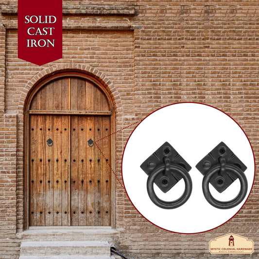 Small Ring Door Knocker - TRUE SOLID FORGED IRON - Blackened Hammered finish - Set of 2 Pcs