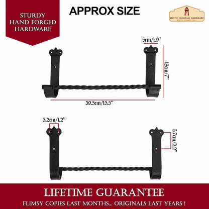 Rustic Hand Forged Iron Wall Mounting Towel Bar: Ideal for Victorian, Colonial, Retro, Steampunk, Gothic, Baroque, and Medieval Settings, (39.5x5x18) cm