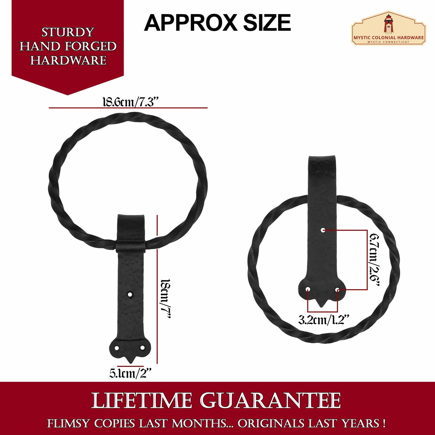 Rustic Hand Forged Iron Wall Mounting Towel Ring: Ideal for Victorian, Colonial, Retro, Steampunk, Gothic, Baroque, and Medieval Settings, 18.6 cm