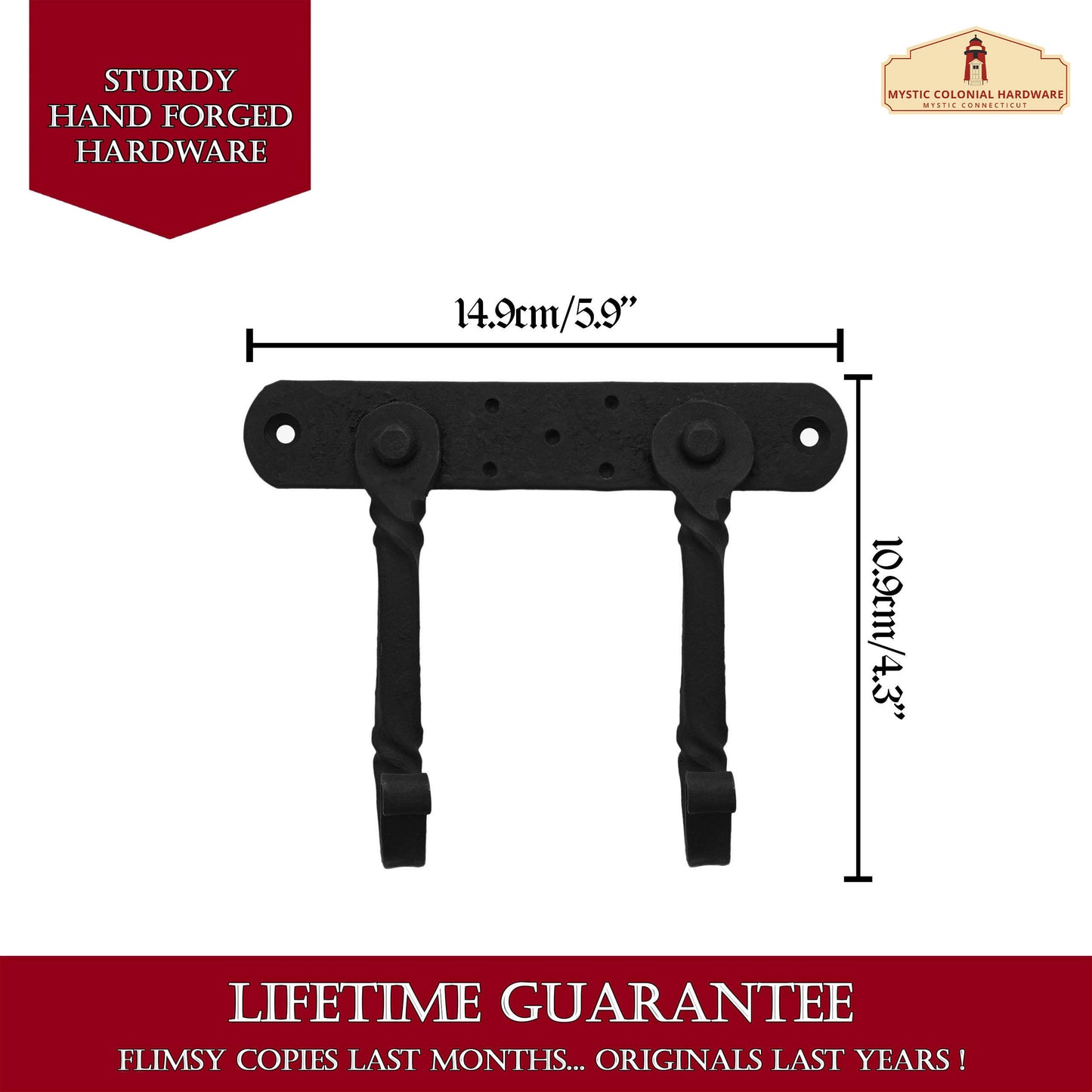 Rustic Hand Forged Wall Hook with Two Hangers: Ideal for Victorian, Colonial, Retro, Steampunk, Gothic, and Baroque Settings (14.9x10.9cm)