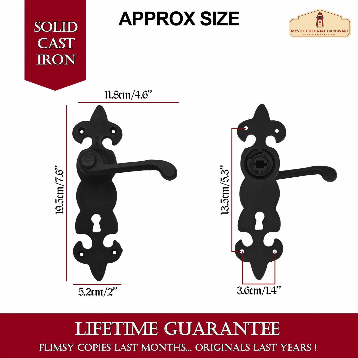 Rustic Cast Iron Door Latch Set of 2: Ideal for Victorian, Colonial, Retro, Steampunk, Gothic, Baroque, and Medieval Settings, (19.5x11.8) cm
