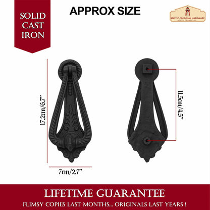 Rustic Cast Iron Georgian Twist Door Knocker: Ideal for Victorian, Colonial, Retro, Steampunk, Gothic, Baroque, and Medieval Settings, (17.2x7) cm