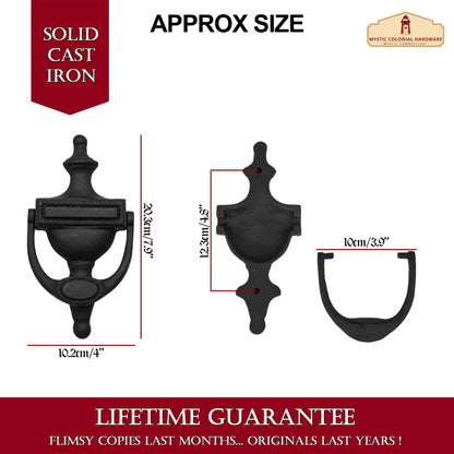 Traditional Cast Iron Victorian Door Knocker: Ideal for Colonial, Retro, Steampunk, Gothic, Baroque, and Medieval Settings, (20.3x10.2) cm