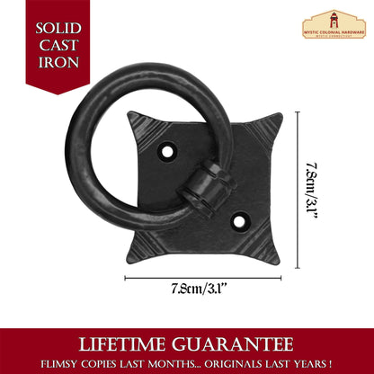 Small Ring Door Knocker - TRUE SOLID FORGED IRON - Blackened Hammered finish - Set of 2 Pcs