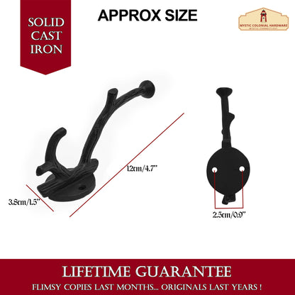 Rustic Cast Iron Wall Hooks Set of 2 : Ideal for Victorian, Colonial, Retro, Steampunk, Gothic, and Baroque Settings (1 2 x 3.8 ) cm