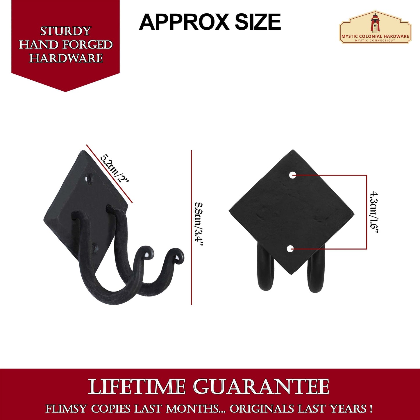 Rustic Hand Forged Iron Wall Hook with Two Hangers: Ideal for Victorian, Colonial, Retro, Steampunk, Gothic, and Baroque Settings 8.8 cm