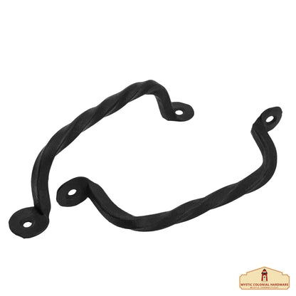 Rustic Twisted Barn Door Handles - 5 7/16 inch- 2-Pack Hand-Forged Handles Hardware - Heavy-Duty Iron Handles - Black Door Pull Handles for Closet, Drawer, Chest, Gate, Shed Door,Window,Garage
