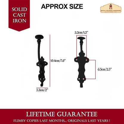 Rustic Cast Iron Wall Hooks : Ideal for Victorian, Colonial, Retro, Steampunk, Gothic, and Baroque Settings (19.4x5.3) cm