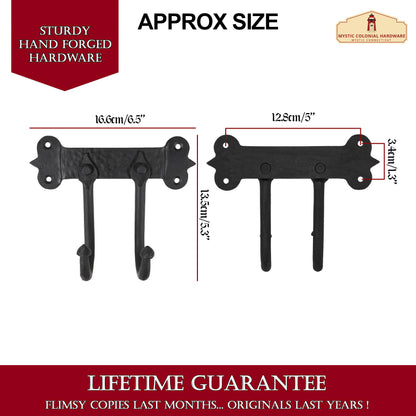 Rustic Cast Iron Wall Hook with Two Hangers: Ideal for Victorian, Colonial, Retro, Steampunk, Gothic, and Baroque Settings (16.6x13.5) cm