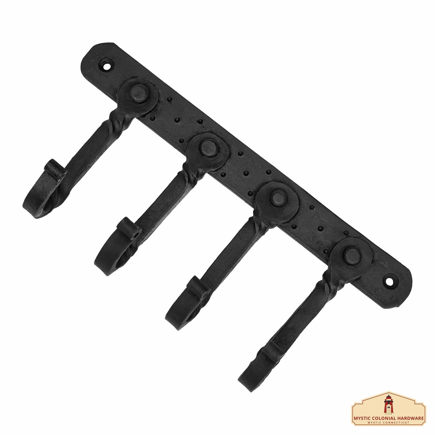 Rustic Hand Forged Iron Wall Hook with Four Hangers: Ideal for Victorian, Colonial, Retro, Steampunk, Gothic, and Baroque Settings (22.8x11cm)