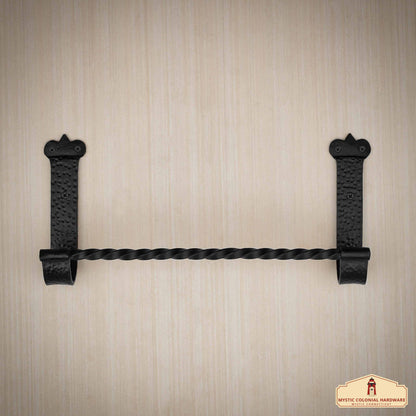 Rustic Hand Forged Iron Wall Mounting Towel Bar: Ideal for Victorian, Colonial, Retro, Steampunk, Gothic, Baroque, and Medieval Settings, (39.5x5x18) cm