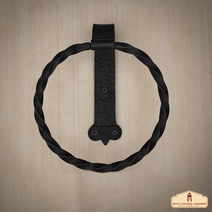 Rustic Hand Forged Iron Wall Mounting Towel Ring: Ideal for Victorian, Colonial, Retro, Steampunk, Gothic, Baroque, and Medieval Settings, 18.6 cm