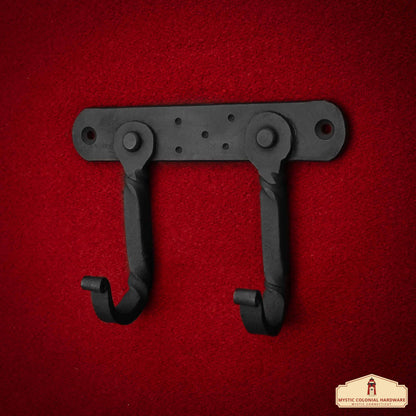 Rustic Hand Forged Wall Hook with Two Hangers: Ideal for Victorian, Colonial, Retro, Steampunk, Gothic, and Baroque Settings (14.9x10.9cm)